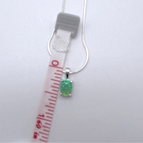 Sterling Silver Green Lab Oval Opal Necklace - Picture 16 of 17